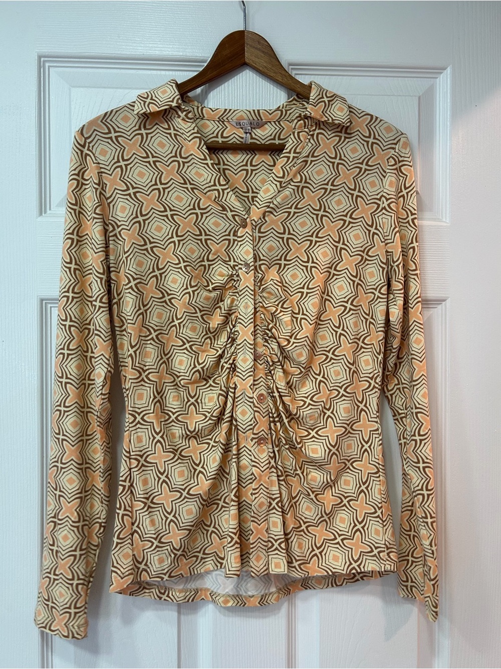 ESQUALO Peach Geometric Ruched Button-Down Shirt